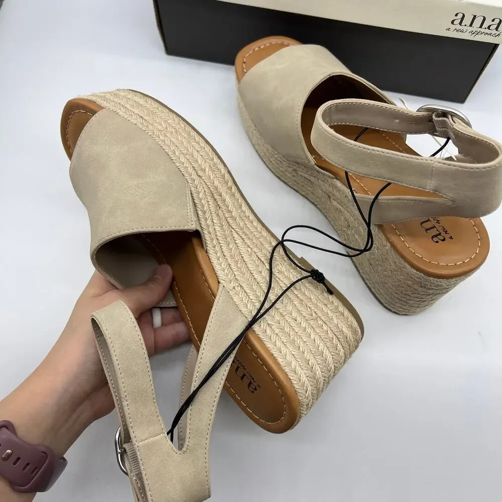 a.n.a Laskie Women Shoes Ankle Buckle Strap Sandals Brown Stone Size 9.5M